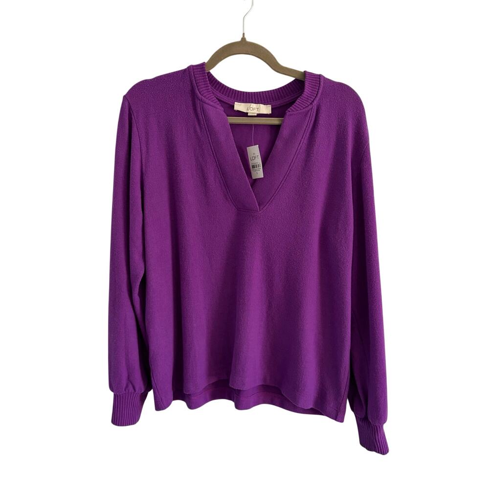 LOFT Jersey Split Neck Purple Top NWT Women's Size Small